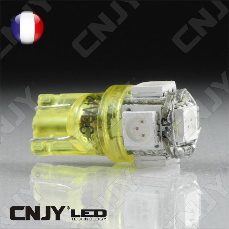 AMPOULE 5 LED SMD ORANGE T10 W5W 24V DC -CULOT W2.1x9.5D POUR VEILLEUSE, FEUX DE PLAQUE, GABARIT CAMION