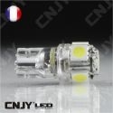 AMPOULE 5 LED SMD BLANC T10 W5W 24V DC -CULOT W2.1x9.5D POUR VEILLEUSE, FEUX DE PLAQUE, GABARIT CAMION