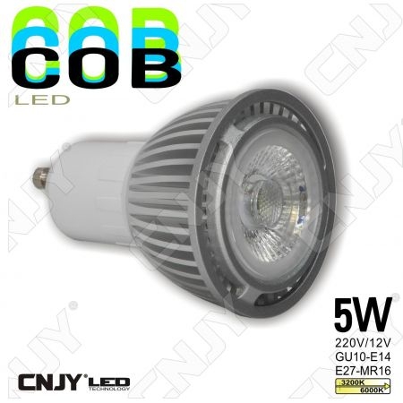 AMPOULE LED COB 5W (rendu 50W) 12V DC / 220V AC GU10-MR16-E27-E14 BLANC CHAUD ou FROID - CE ROHS