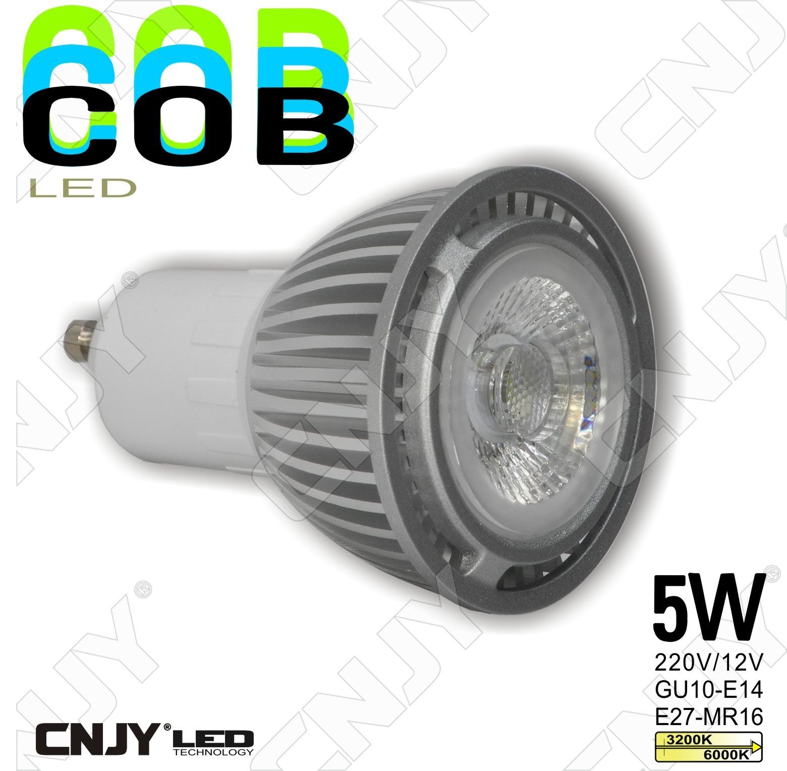 AMPOULE LED COB 5W (rendu 50W) 12V DC / 220V AC GU10-MR16-E27-E14 BLANC  CHAUD ou FROID - CE ROHS à 12,35 € chez [SHOP_NAME