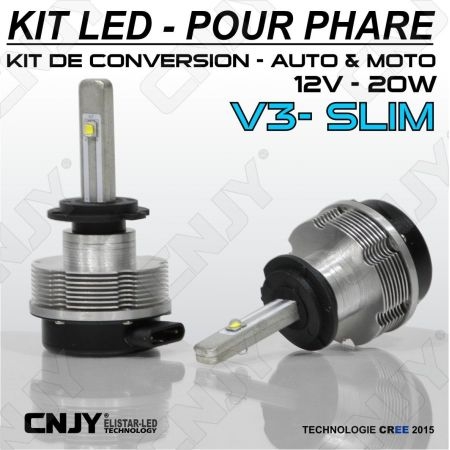 KIT LED CNJY ELISTAR-V3 "SLIM" 2 AMPOULES NON VENTILEE H7-PX26D 20W -12V -5500K -POUR FEUX CROISEMENT-ROUTE-ANTI BROUILLARD 12V