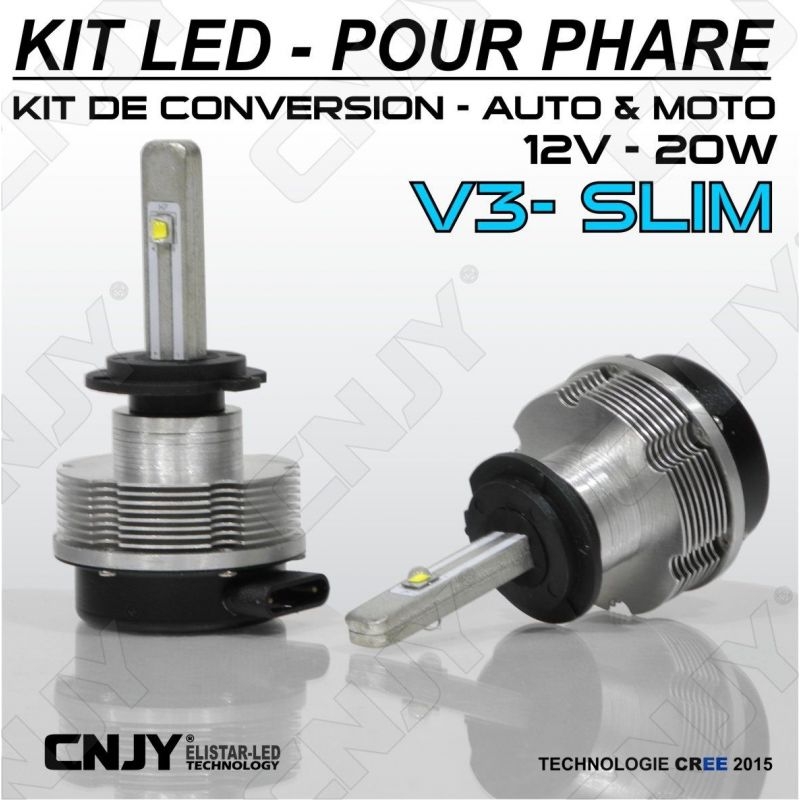 KIT LED CNJY ELISTAR-V3 "SLIM" 2 AMPOULES NON VENTILEE H7-PX26D 20W -12V -5500K -POUR FEUX CROISEMENT-ROUTE-ANTI BROUILLARD 12V