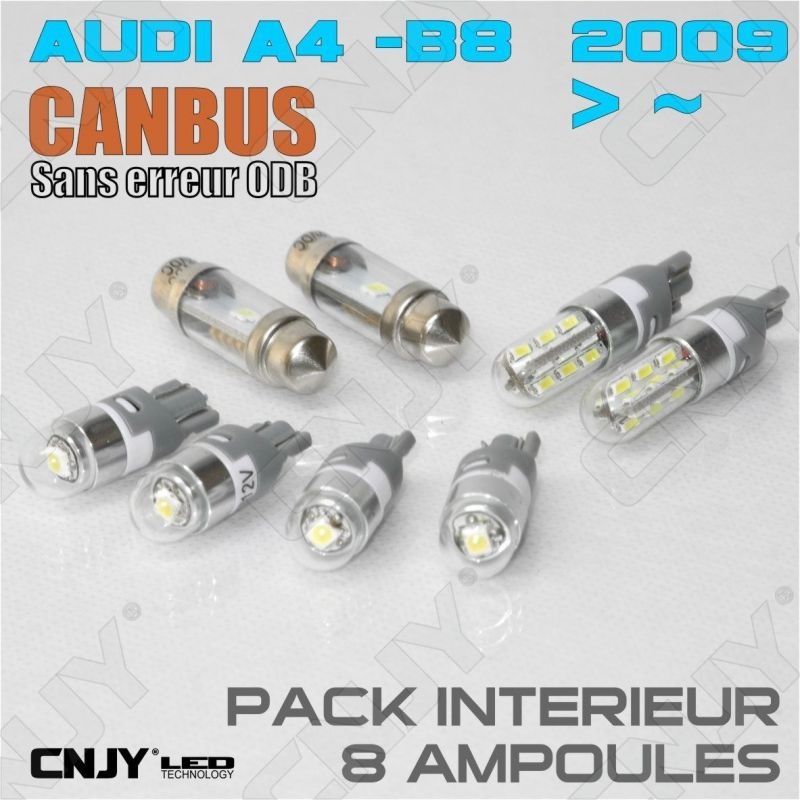 KIT ECLAIRAGE 8 AMPOULE LED INTERIEUR POUR AUDI A4-B8 SANS ERREUR ODB ANTI SCINTILLEMENT CREE LED BLANC XENON 6000K 