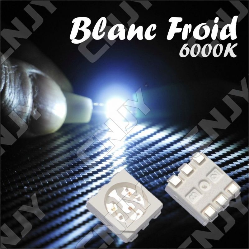 LOT DE 20 LED CMS 5050 SMD A SOUDER BLANC FROID 6000K 3.2V 