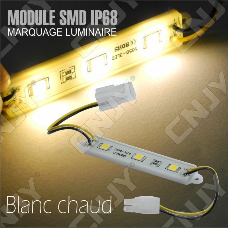 1 MODULE LED CABLE 3SMD 5050 BLANC CHAUD ETANCHE IP68 POUR MARQUAGE PUBLICITAIRE TUNING DECORATION 12VDC