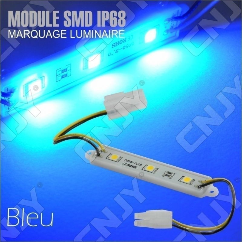 1 MODULE LED CABLE 3SMD 5050 BLEU ETANCHE IP68 POUR MARQUAGE PUBLICITAIRE TUNING DECORATION 12VDC