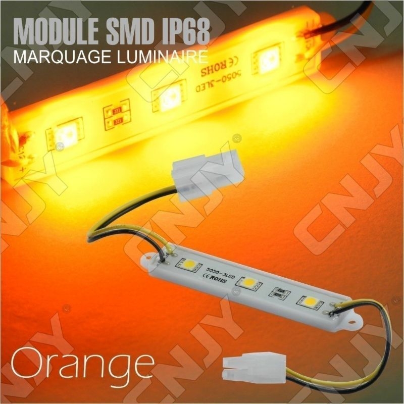 1 MODULE LED CABLE 3SMD 5050 ORANGE ETANCHE IP68 POUR MARQUAGE PUBLICITAIRE TUNING DECORATION 12VDC