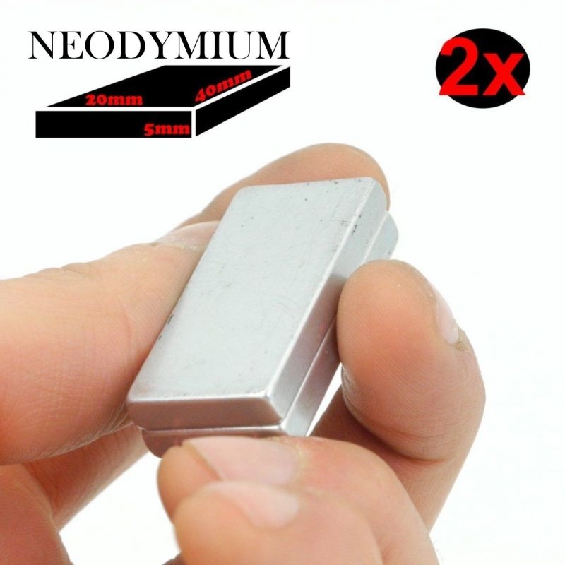 2x AIMANT NEODYMIUM RECTANGLE 40x20x5mm PUISSANT MAGNET PERMANENT N52 Ni