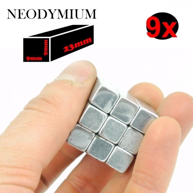 9x AIMANT NEODYMIUM RECTANGLE 23x9x9mm PUISSANT MAGNET PERMANENT N52 Ni