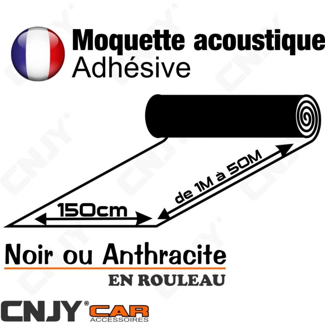 XPL Moquette acoustique adhésive lisse insonorisante noire pour revêtement  voiture, 150 x 70 cm, Noir : : Auto et Moto