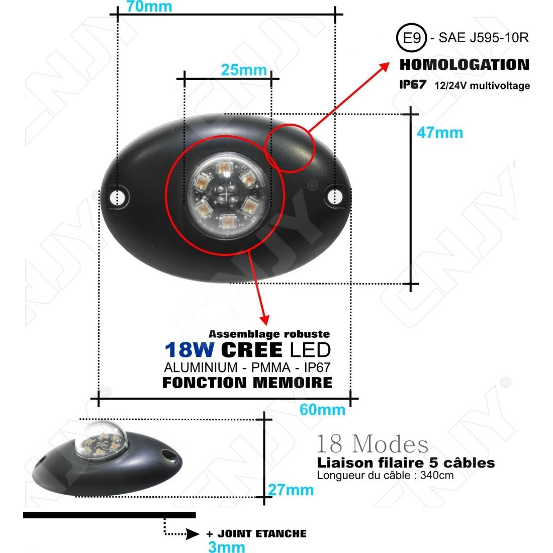 Feu Flash LED ovale - à coller