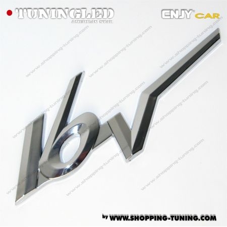 EMBLEME LOGO 16V 3D CARROSSERIE AUTO ADHESIF CHROME PLASTIQUE ABS HAUTE RESISTANCE