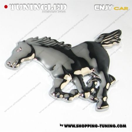 EMBLEME CHEVAL GAUCHE 3D CARROSSERIE AUTO ADHESIF CHROME PLASTIQUE ABS HAUTE RESISTANCE