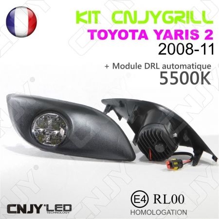 KIT 2 GRILLE DE CALANDRE ANTI BROUILLARD FEUX DE JOUR LED DIURNE DRL TOYOTA YARIS 2 2008-11