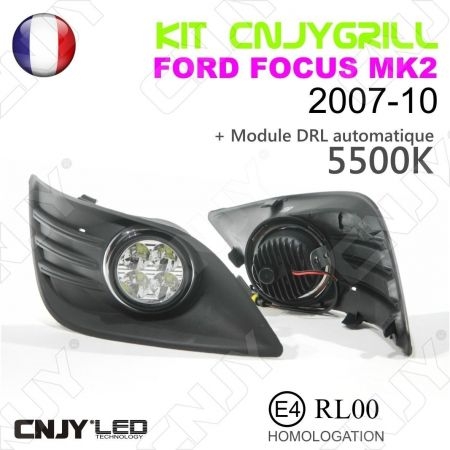 KIT 2 GRILLE DE CALANDRE ANTI BROUILLARD FEUX DE JOUR LED DIURNE DRL FORD FOCUS MK2 2007-10