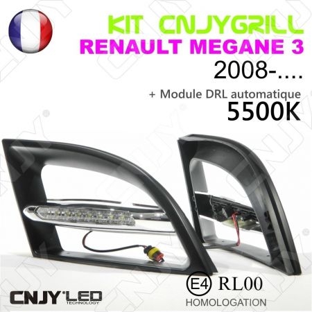 KIT 2 GRILLE DE CALANDRE ANTI BROUILLARD FEUX DE JOUR LED DIURNE DRL RENAULT MEGANE 3 2008