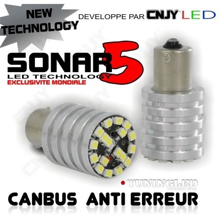 1 AMPOULE SONAR5 18 LED SMD HP ANTI ERREUR BA15S CULOT COMPATIBLE FEUX DE JOUR / RECUL P21W 1156 CANBUS ODB