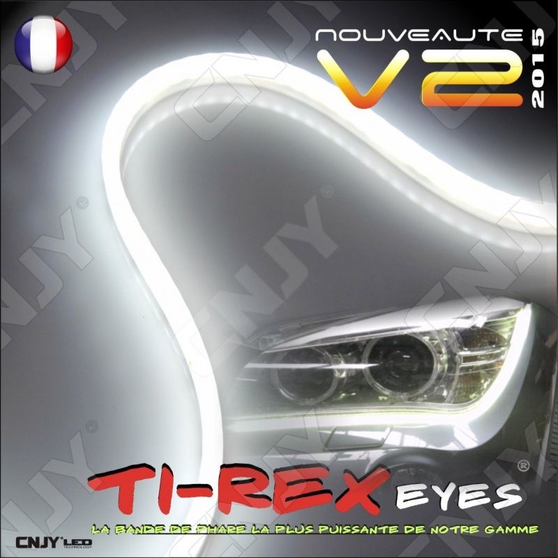 NOUVEAU : KIT 2 BANDES LED TI-REX V2 60CM : Feux de jour diurne souple à led  pour phare 12V-IP68-120LED/M- NOUVEAU DESIGN à [PR