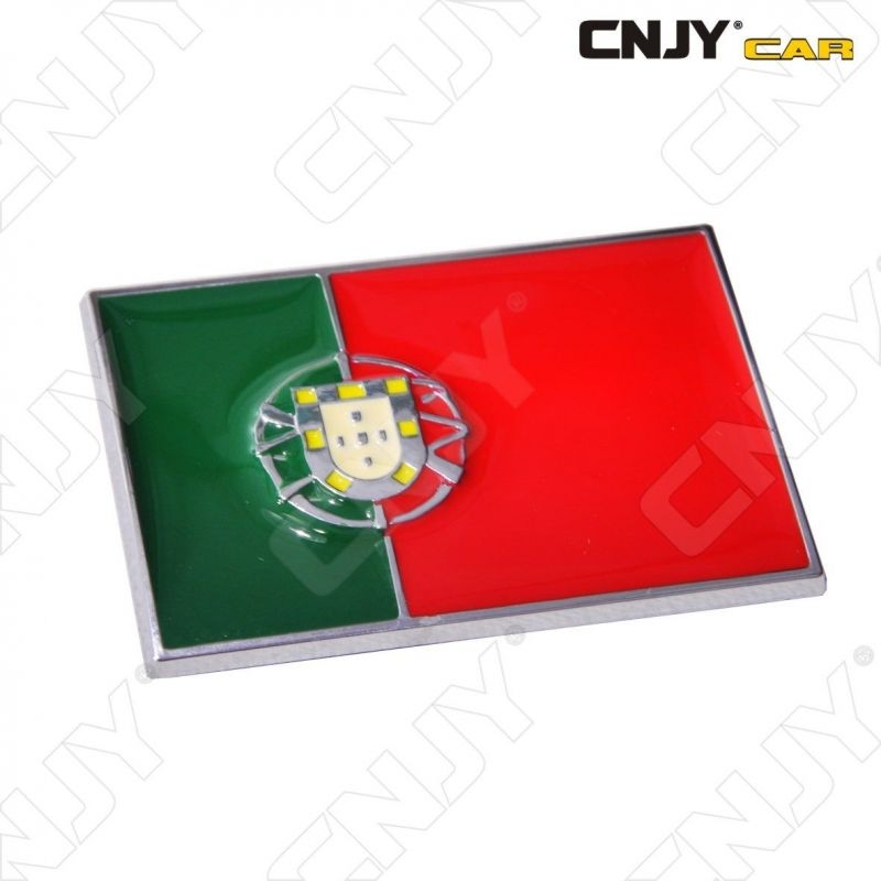 EMBLEME LOGO 3D ADHESIF DRAPEAU PORTUGAL AUTO ADHESIF CHROME BADGE PLASTIQUE ABS HAUTE RESISTANCE