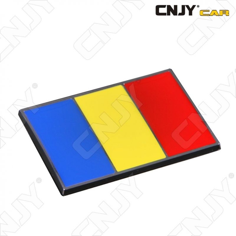 EMBLEME LOGO 3D ADHESIF DRAPEAU ROUMANIE ROUMAIN ROMANIA FLAG AUTO ADHESIF CHROME BADGE PLASTIQUE ABS HAUTE RESISTANCE