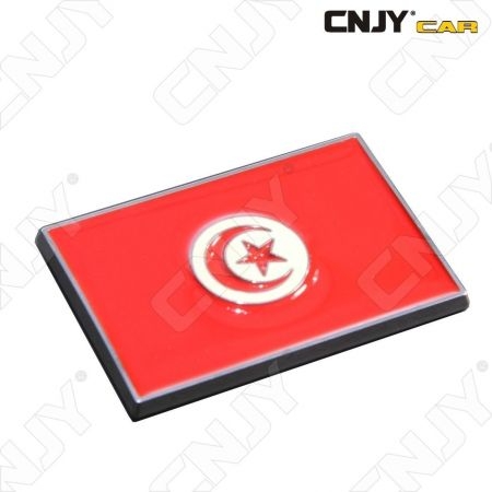EMBLEME LOGO 3D ADHESIF DRAPEAU TUNISIEN TUNISIE TUNIS FLAG AUTO ADHESIF CHROME BADGE PLASTIQUE ABS HAUTE RESISTANCE