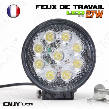 FEUX DE TRAVAIL CNJY LED 27W ROND WORKING LIGHT IP67 CAMION BATEAU 4x4 12 24V
