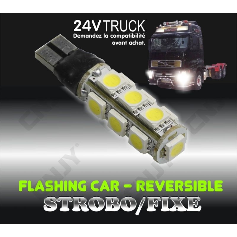 1 AMPOULE T10 W5W FLICK/FLACK STROBO REVERSIBLE PACE CAR VEILLEUSE LED 24v CAMION TRUCK