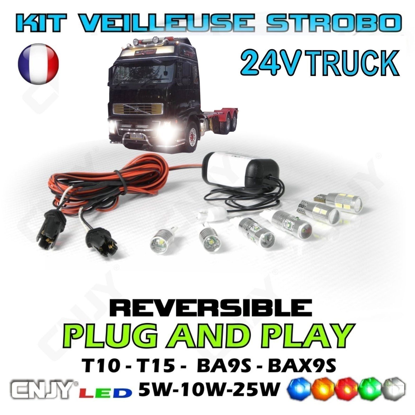 Kit module 2 ampoules veilleuse stroboscopique pace car 24V