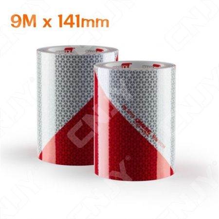 1 ROULEAU de 9M x 141mm BANDE DE SIGNALISATION ADHESIVE MARQUAGE SECURITE AUTO CAMION ENGIN DE CHANTIER ROUGE/BLANC ORALITE