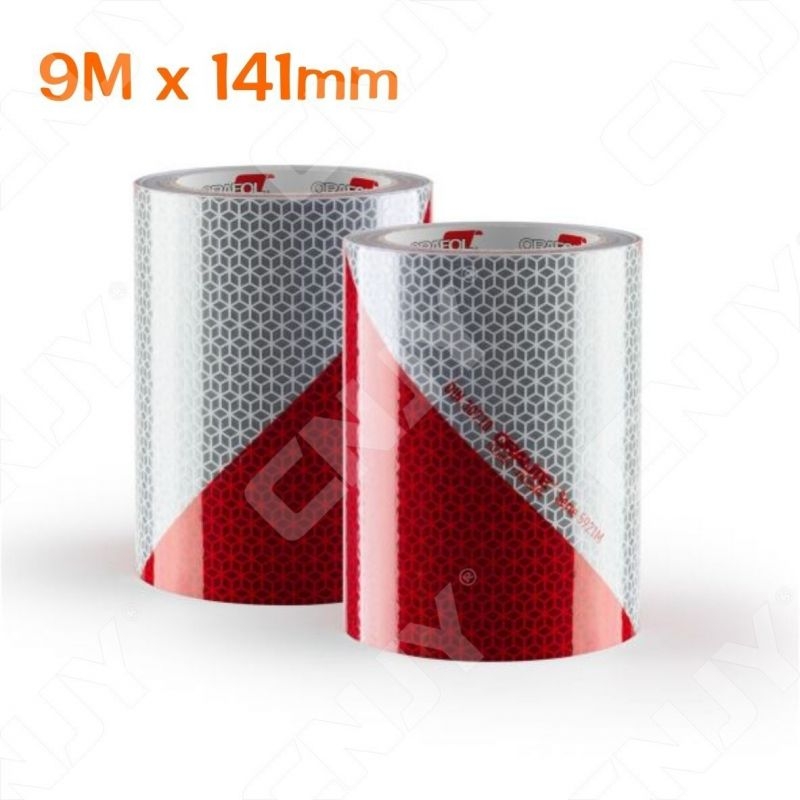 1 ROULEAU de 9M x 141mm BANDE DE SIGNALISATION ADHESIVE MARQUAGE SECURITE AUTO CAMION ENGIN DE CHANTIER ROUGE/BLANC ORALITE