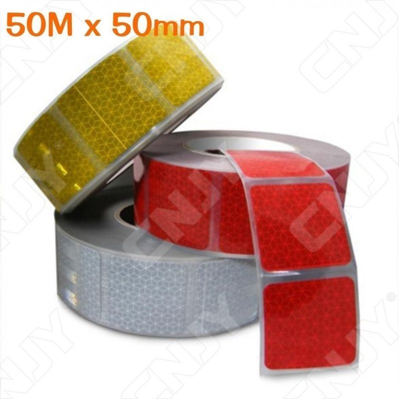 1 ROULEAU 50M x 50mm BANDE DE SIGNALISATION ADHESIVE SEGMENTE MARQUAGE POUR BÂCHE DE CAMION ROUGE/JAUNE/BLANC REFLEXITE