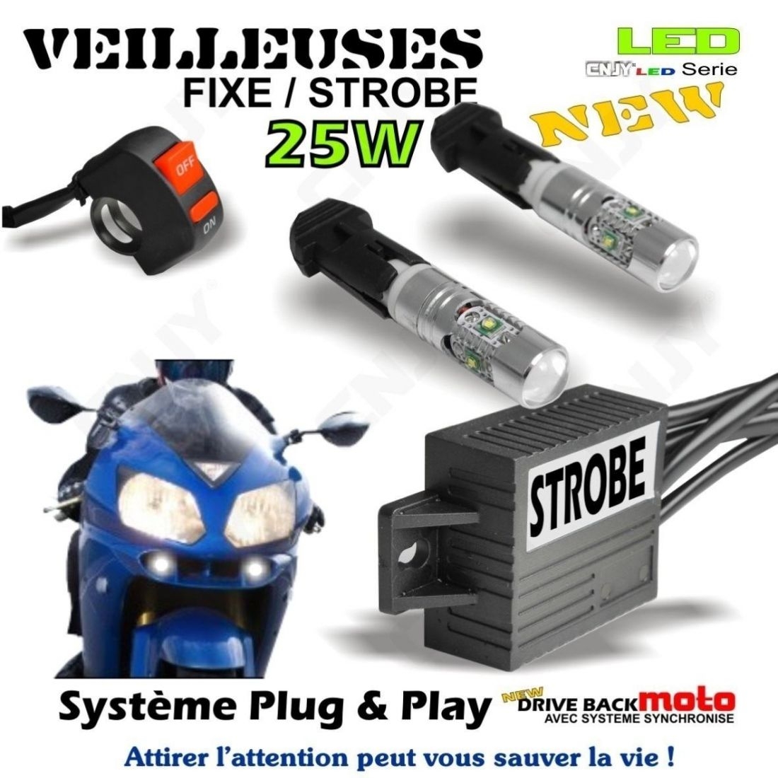 Kit ampoule LED stroboscopique pour moto, 12-85V, Flash de frein, feu  arrière, avertissement, lampe décorative, Kit de feux arrière de moto, PC  métal 150ma