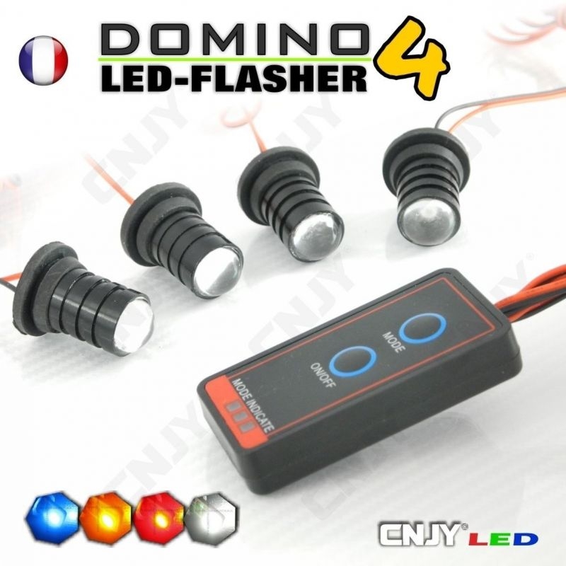 KIT DOMINO FLASHER 4 LED 1W FLASHING CAR PHARE VEILLEUSE STROBO PACE FLASH 12V