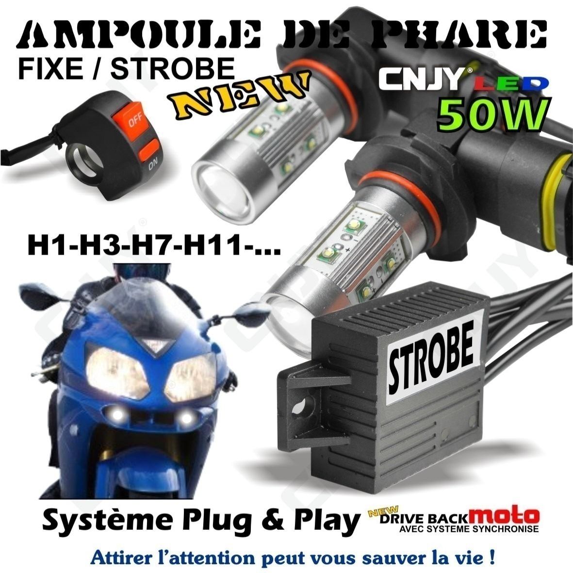 AMPOULE LED H3 25W CREE 12V 24V POUR FEUX DE JOUR & PHARE ANTI