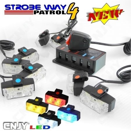 Strobe way patrol 4 kit de feux pénétrant à éclat led blanc bleu rouge orange vert pour grille de calandre 12V 24V 