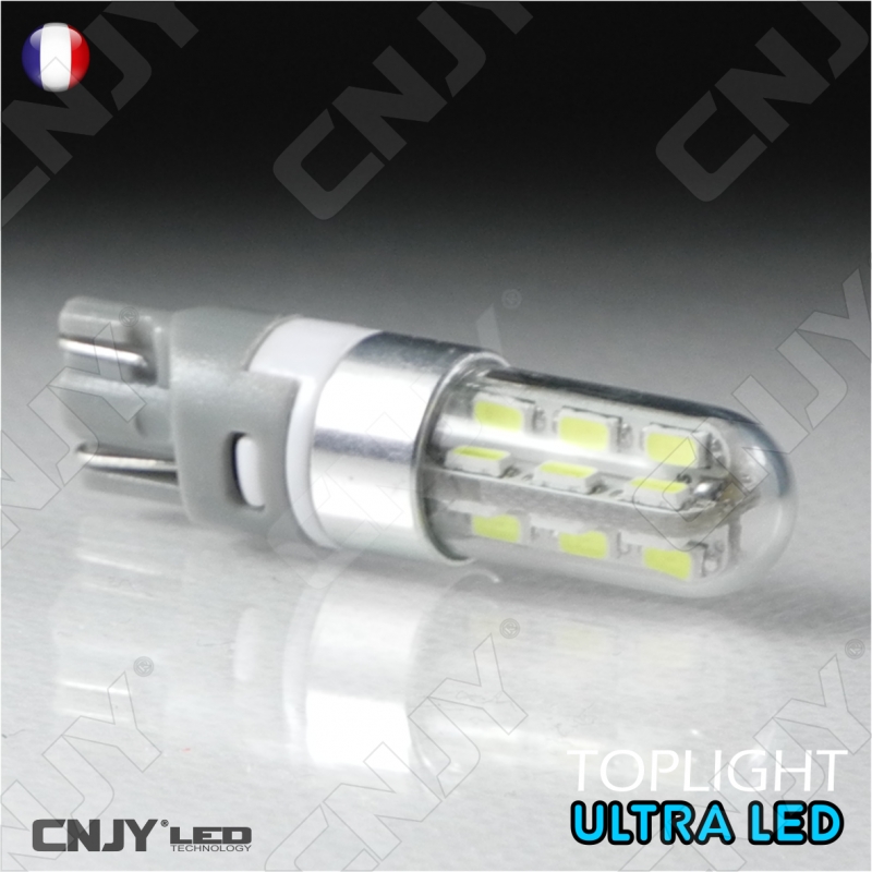 Ampoule led W5W T10 24 SMD ULTRALIGHT® blanc pour veilleuse auto, moto, 12V