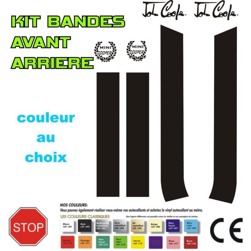 STICKERS KIT DE BANDE POUR CAPOT & COFFRE MINI JOHN COOPER ONE AUSTIN REF:  2 à 25,43 € chez