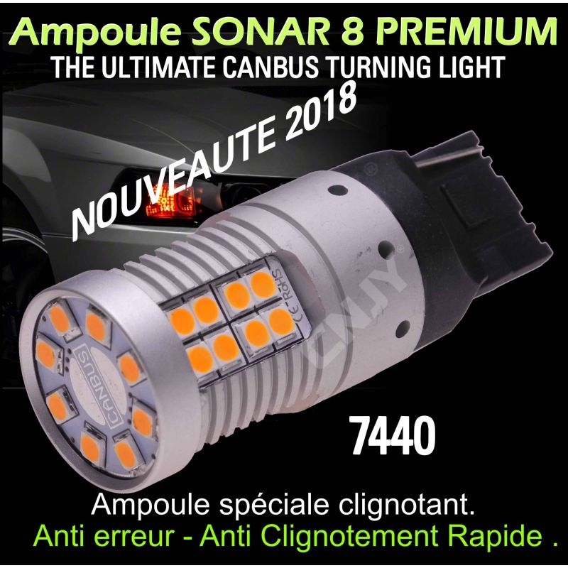 Ampoule Led orange T20 7440 W21W WY21W Sonar 8 canbus et anti clignotement rapide