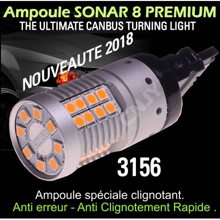 Ampoule Led orange T25 3156 P27W PY27W Sonar 8 canbus et anti clignotement rapide