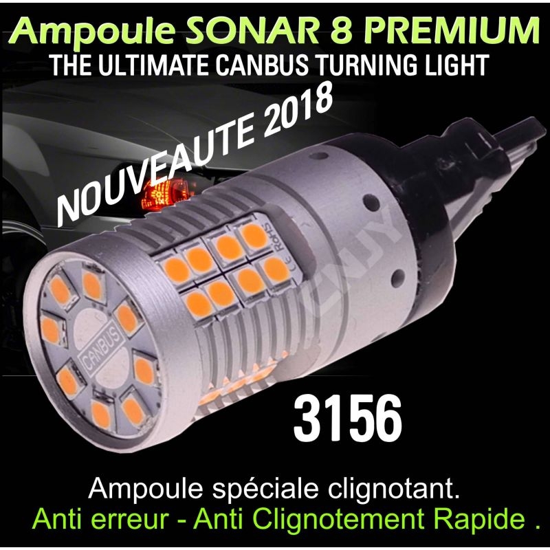 Ampoule Led orange T25 3156 P27W PY27W Sonar 8 canbus et anti clignotement rapide