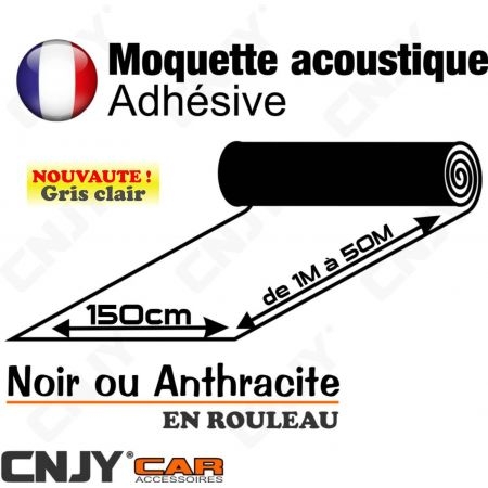 MOQUETTE ACOUSTIQUE ADHESIVE 150cm ANTHRACITE gris ou NOIR EN ROULEAU A LA DECOUPE