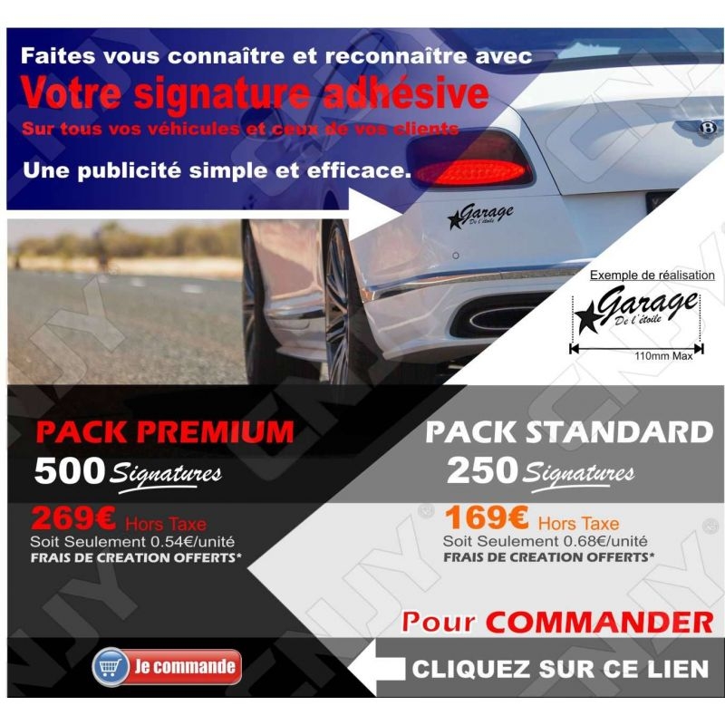 Signature adhésive automobile marquage publicitaire sur auto moto