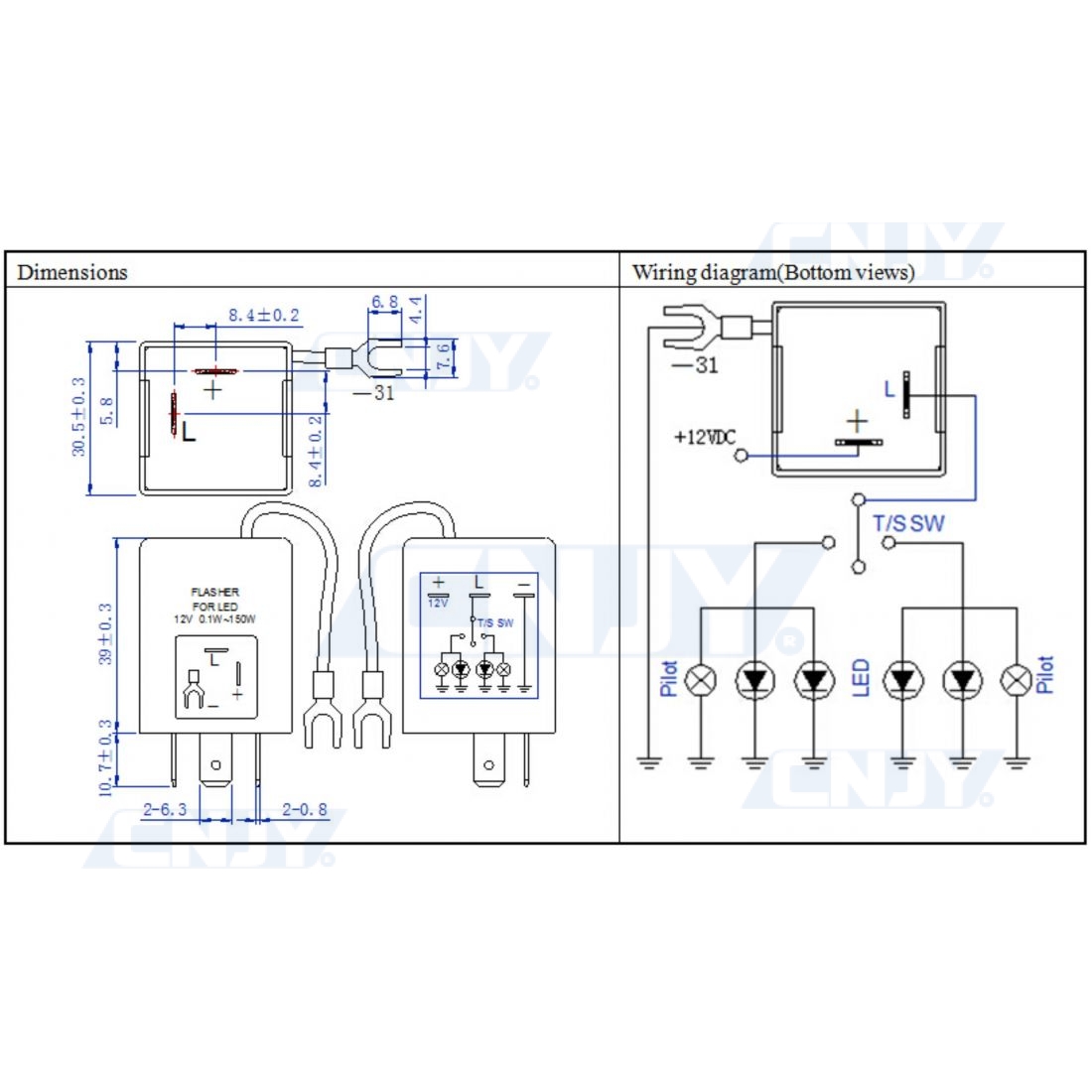 Relais clignotant pour montage d'ampoule led sur clignotant et répétiteur  20A CNJY® 12V DC pour auto moto quad