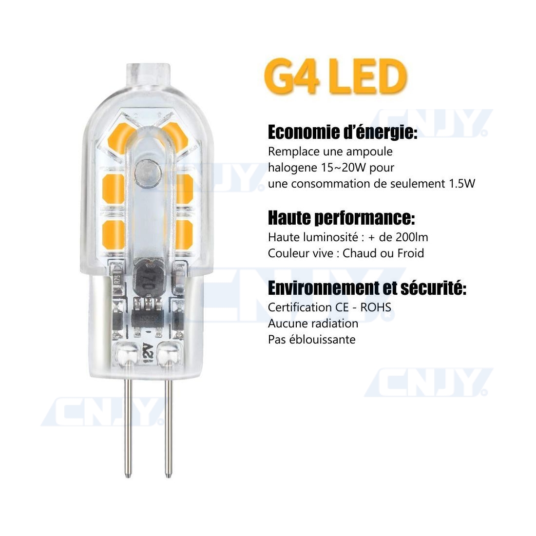 Ampoule G4 blanc froid, 12 LED perpendiculaires Ø30.5