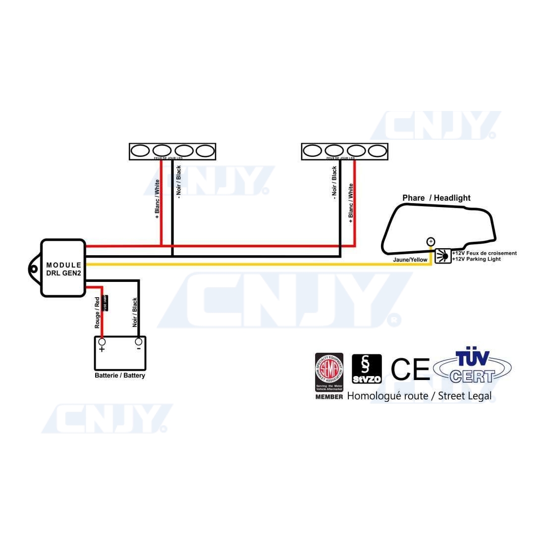 Pack feux de jour led DRL Universels - 2x6 watts - Blanc 6000K - IP68