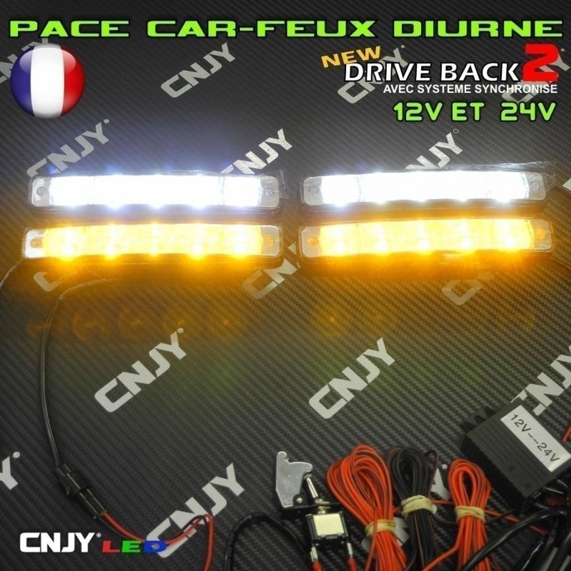 Kit de feux pénétrant réversible en feux de jour DB-3 à led 60W E4 orange et blanc