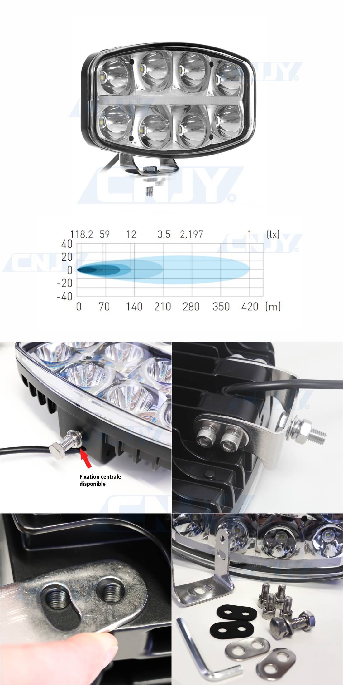 Feu LED 4x4 - Phare LED - longue portée - 45W - 3x15W - 180mm