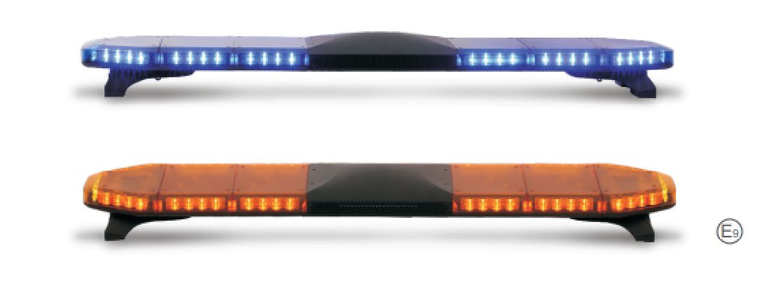 Gyrophare rampe de toit à led et sirène américaine intégrée orange blanc  bleu rouge ECE R65 10R classe 1 12V 24V