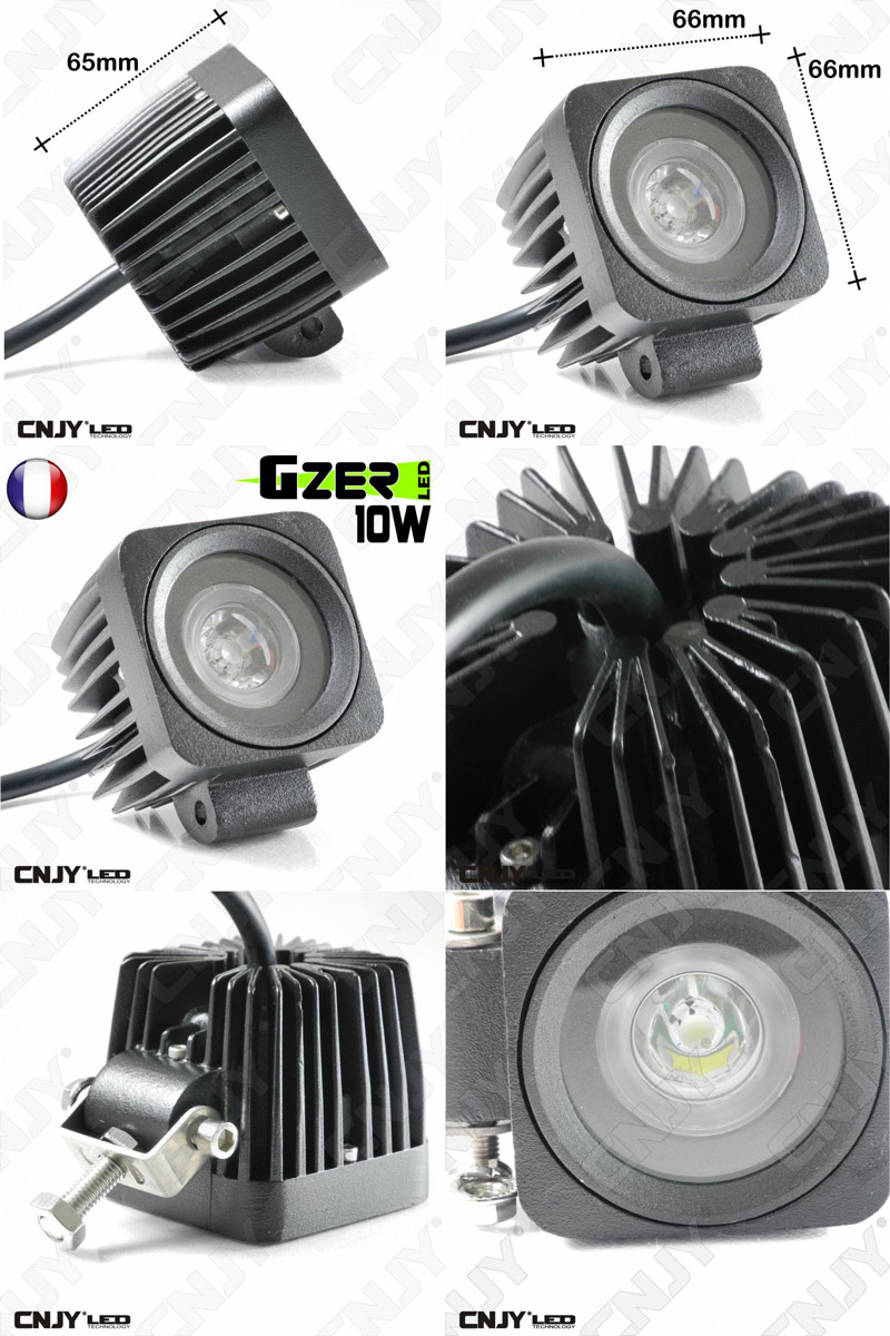 Description des feux LED Cree carré convertible en feux de jour et feux à éclat strobo pour moto quad et bateau